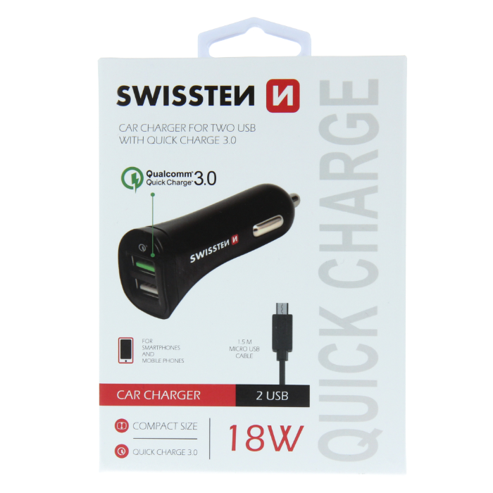 Adaptér Swissten Cl 3.0 A USB 2,4A 18W + micro USB kábel čierny