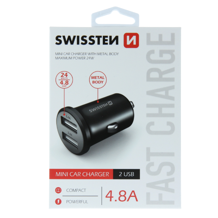 Adaptér Swissten Cl 2x USB 4,8 A čierny