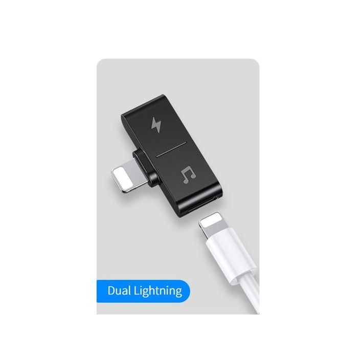 USAMS SJ384 Dual Lightning Dobíjecí & Audio Adapter Black (EU Blister) 