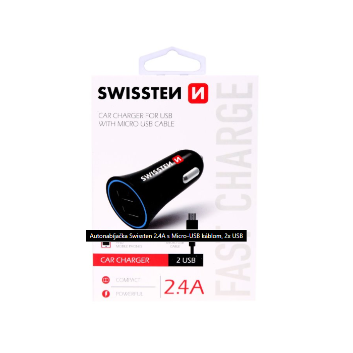 Autonabíjačka Swissten CL 2,4A 2x USB micro USB + apple lightning čierna 
