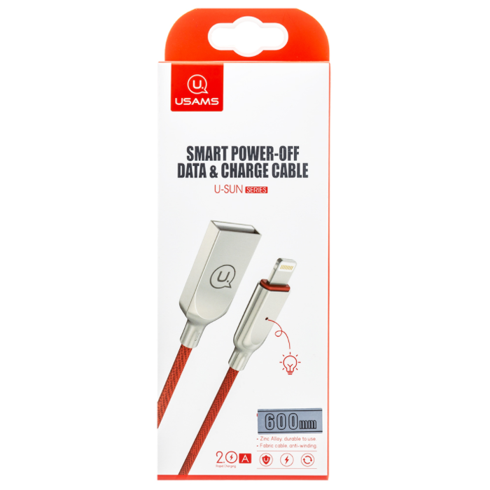 Kábel USAMS Lightning SJ418 Smart Power Off červeno-zlatý  (EU Blister)