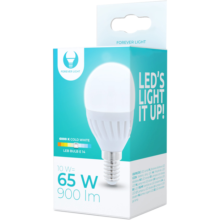 LED žiarovka E14 G45 10W 230V 6000K 1050lm ceramic Forever Light