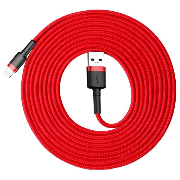 Dátový kábel Baseus Cafule Lightning, opletený 2.A, 3m červeno-čierny