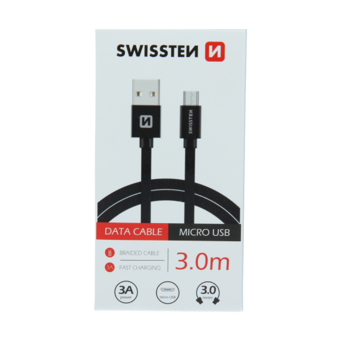 Kábel USB/Micro USB Swissten 3.0A 3m čierny