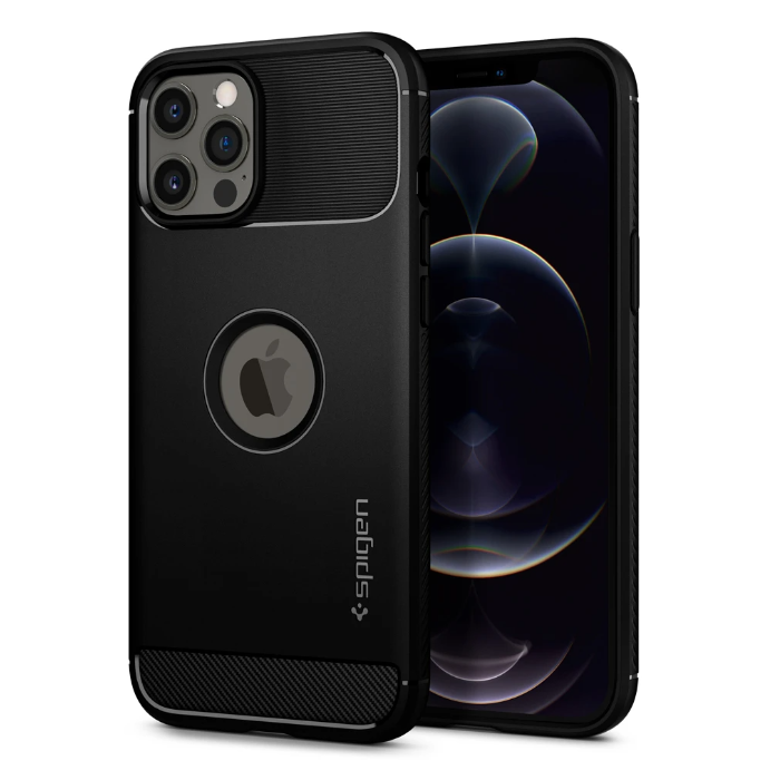 Plastové puzdro na Apple iPhone 12 Pro Max Spigen Rugged Armor čierne 
