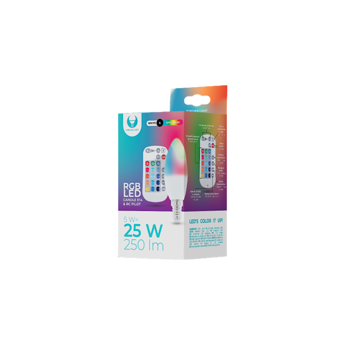 Smart žiarovka Forever LED Bulb E14 C37 RGB + White 5W + RC