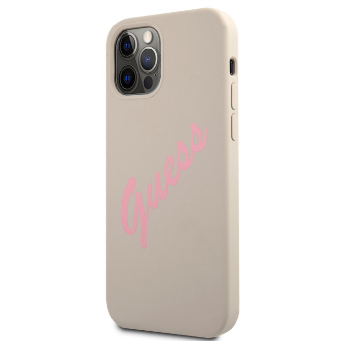 Puzdro Guess GUHCP12MLSVSGP na Apple iPhone 12/12 Pro Vintage pink Script sivý