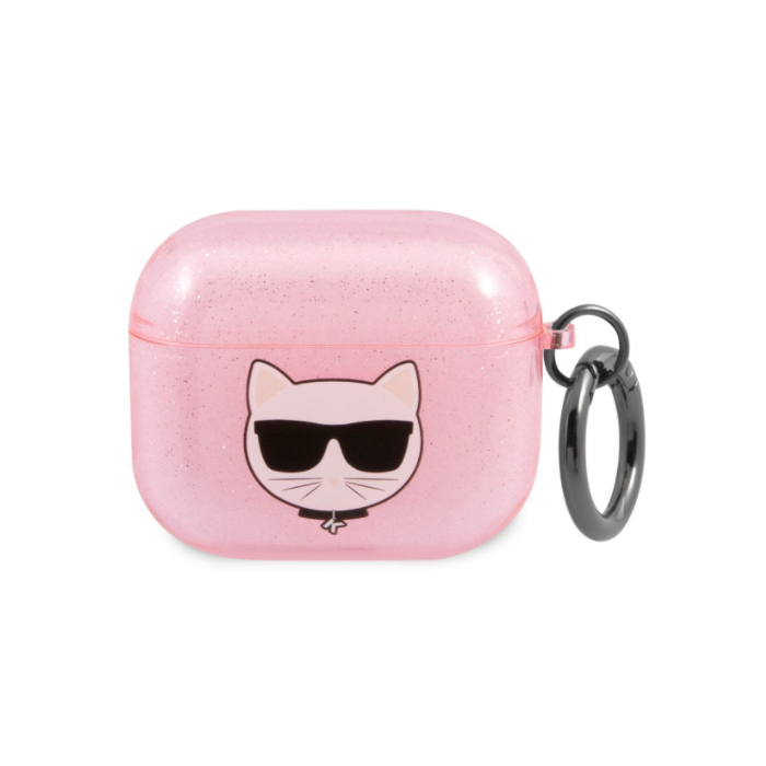 Silikónové puzdro Karl Lagerfeld na Apple Airpods 3 KLA3UCHGP Glitter Choupette Head ružové