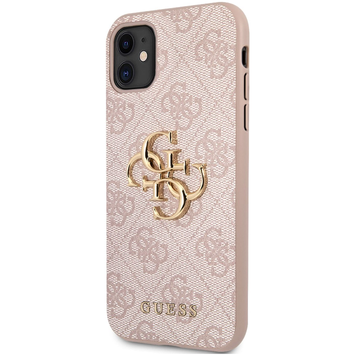 Plastové puzdro Guess na Apple iPhone 11 GUHCN614GMGPI PU 4G Metal Logo ružové