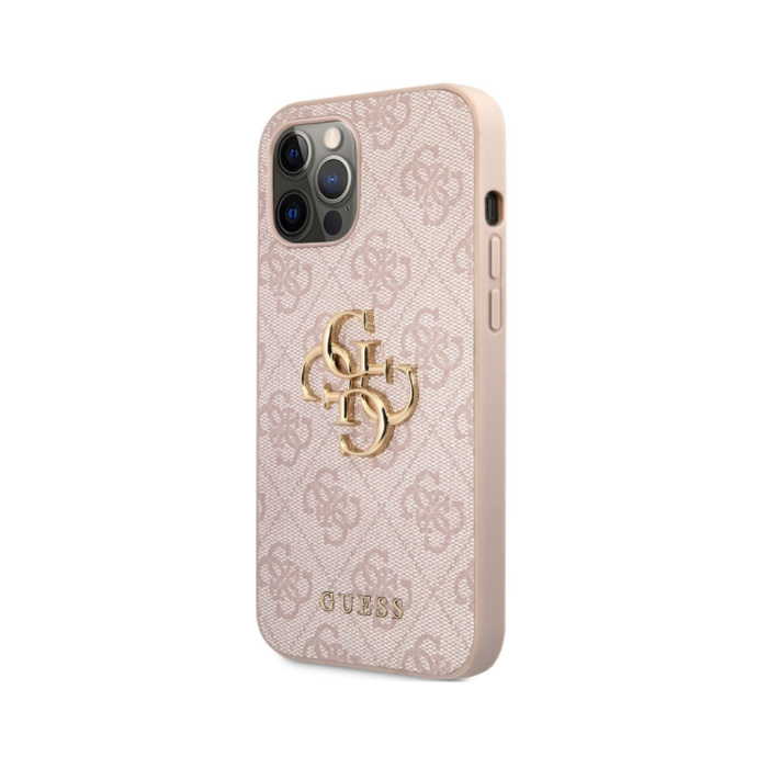Plastové puzdro Guess na Apple iPhone 12/12 Pro GUHCP12M4GMGPI 4G Metal Logo ružové