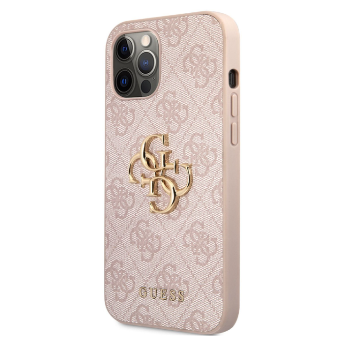 Plastové puzdro Guess na Apple iPhone 12 Pro Max GUHCP12L4GMGPI 4G Metal Logo ružové