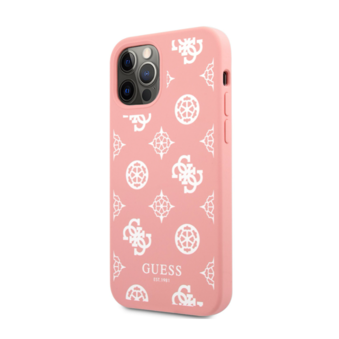 Plastové puzdro Guess na Apple iPhone 12 Pro Max GUHCP12LLSPEWPI Liquid Silicone White Peony ružové