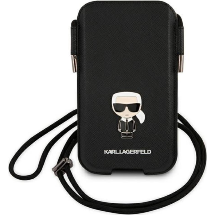 Puzdro vsuvka Karl Lagerfeld na telefón 6.1" KLHCP12MOPHKMK Saffiano Metal Logo PU S/M čierne