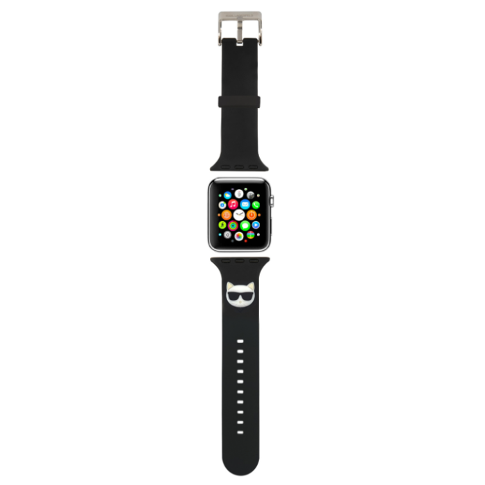 Náhradný remienok na Apple Watch 42/44mm Karl Lagerfeld KLAWLSLCK Choupette Head čierny