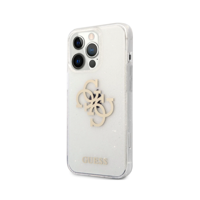 Silikónové puzdro Guess na Apple iPhone 13 Pro GUHCP13LPCUGL4GTR Big 4G Full Glitter transparentné