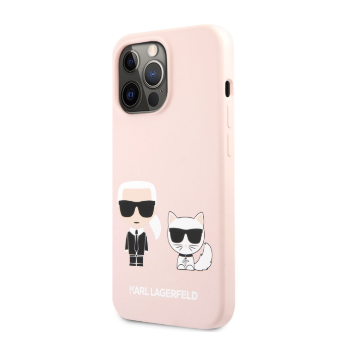 Silikónové puzdro Karl Lagerfeld na Apple iPhone 13 Pro KLHCP13LSSKCI Karl and Choupette Liquid ružové