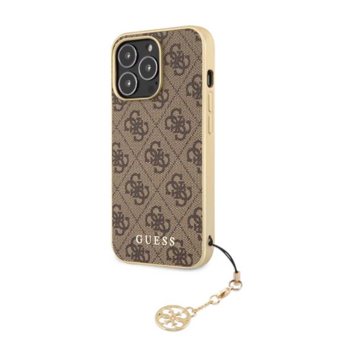 Plastové puzdro Guess na Apple iPhone 13 Pro GUHCP13LGF4GBR 4G Charms hnedé