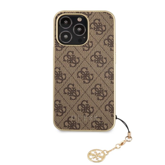 Plastové puzdro Guess na Apple iPhone 13 Pro Max GUHCP13XGF4GBR 4G Charms hnedé