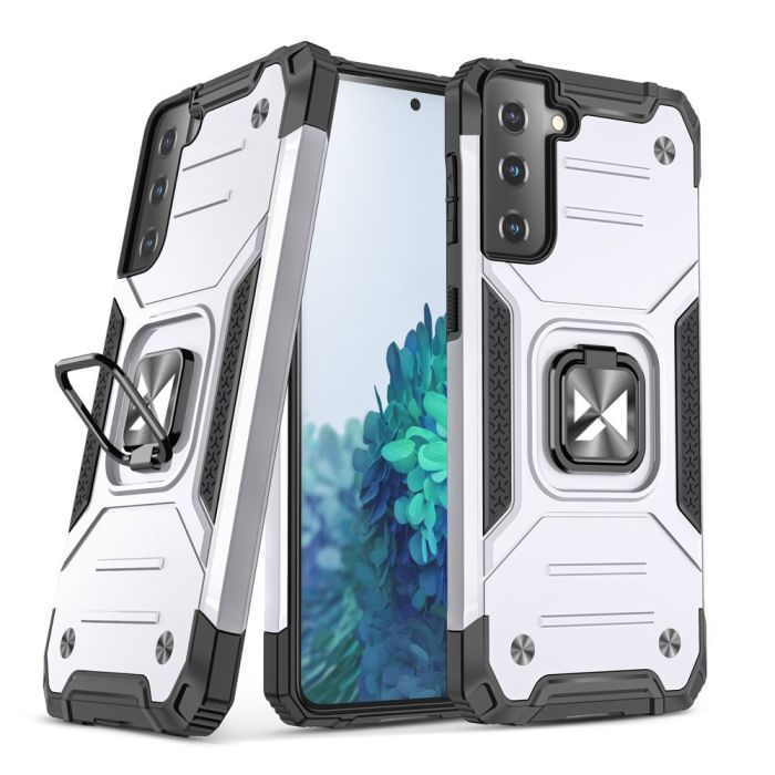 Odolné puzdro na Samsung Galaxy S21/S21 5G G991 Ring Armor strieborné