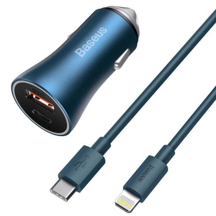 Autonabíjačka BASEUS Contactor Pro Gold 40W + Lightning/USB-C 1.2m modrá