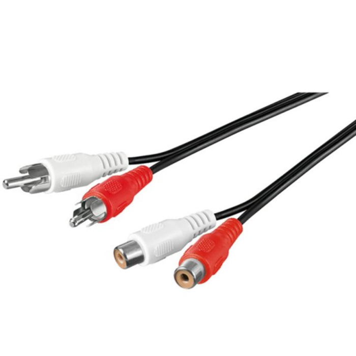 Kábel PremiumCord 2 x Cinch - 2 x Cinch M/F 3 m čierny