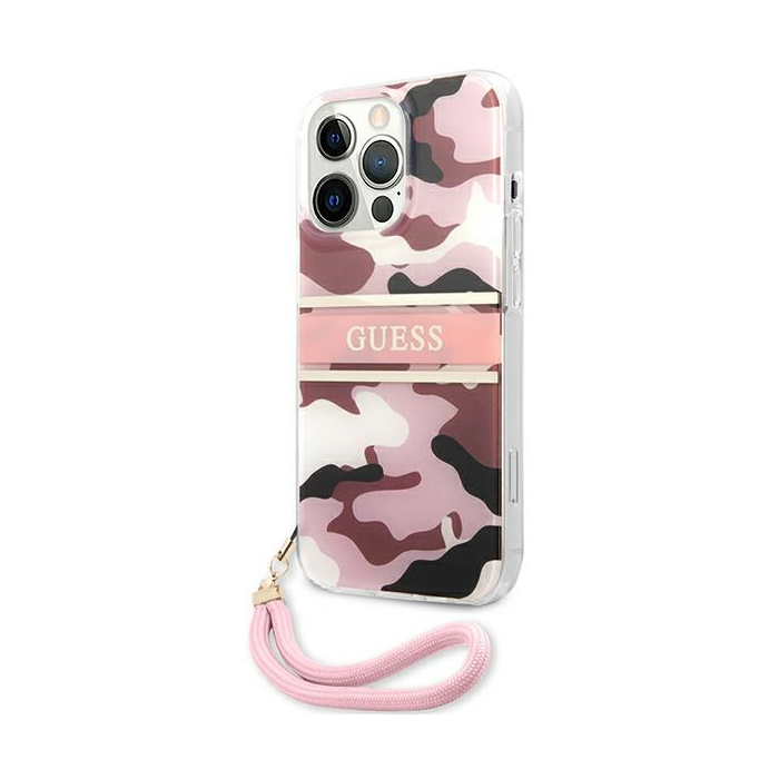 Plastové puzdro Guess na iPhone 13 / 13 Pro GUHCP13LKCABPI Camo Strap Collection ružové