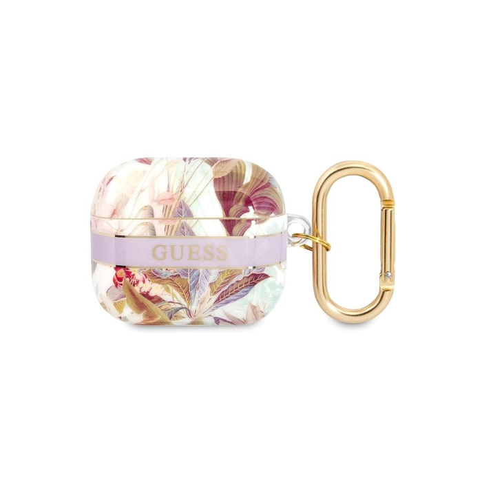 Silikónové puzdro Guess na Apple Airpods 3 GUA3HHFLU Flower Print fialové