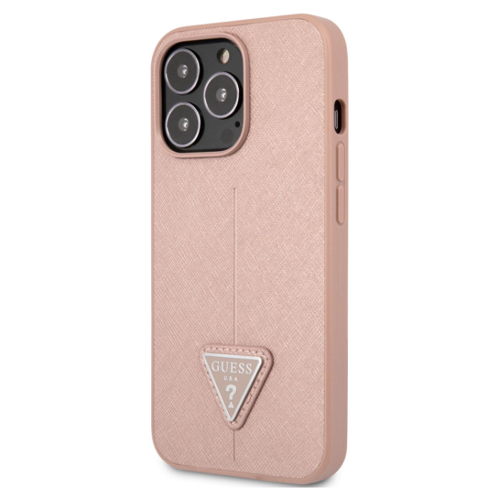 Plastové puzdro Guess na Apple iPhone 13 Pro GUHCP13LPSATLP PU Saffiano Triangle ružové