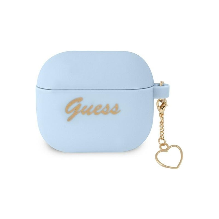 Silikónové puzdro Guess na Apple Airpods 3 GUA3LSCHSB Heart Charm modré