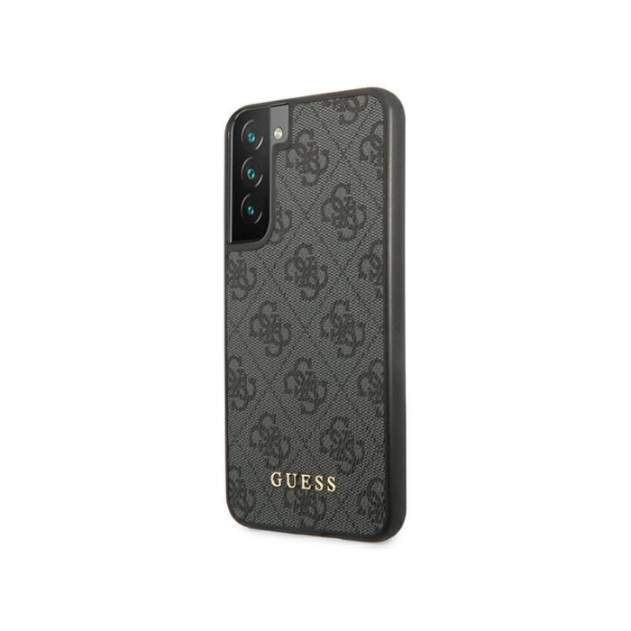 Plastové puzdro Guess na Samsung Galaxy S22 5G GUHCS22SG4GFGR Metal Gold Logo sivé