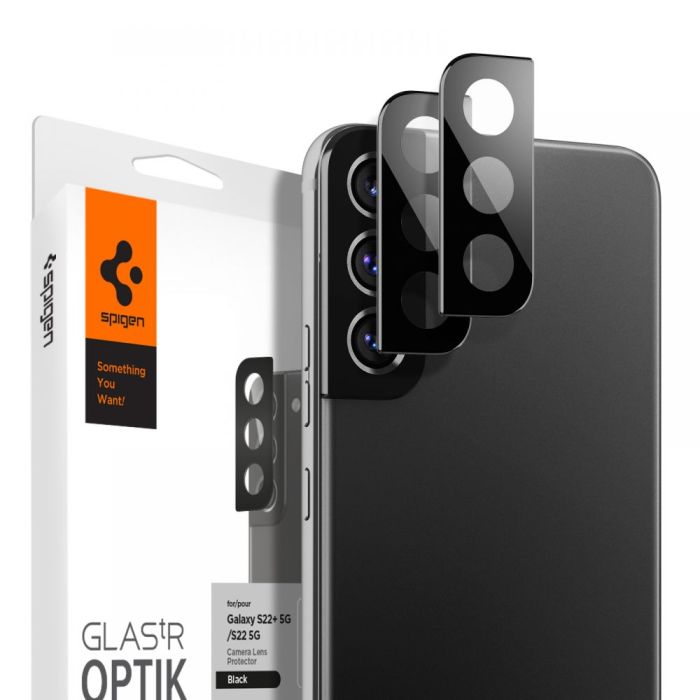Tvrdené sklo na fotoaparát na Samsung Galaxy S22 / S22 Plus 5G Spigen camera styling Optik.TR 2-pack čierne