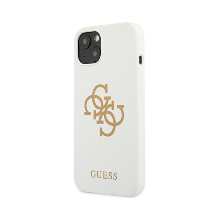 Silikónové puzdro Guess na Apple iPhone 13 Mini GUHCP13SLS4GGWH Silicone 4G Logo biele