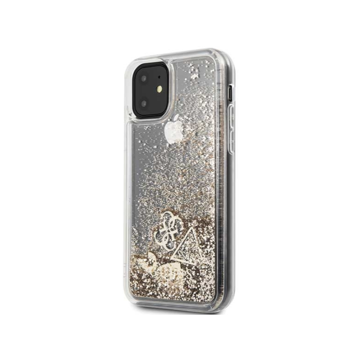 Plastové puzdro Guess na Apple iPhone 11 GUOHCN61GLHFLGO Charms 2 Liquid Glitter zlaté