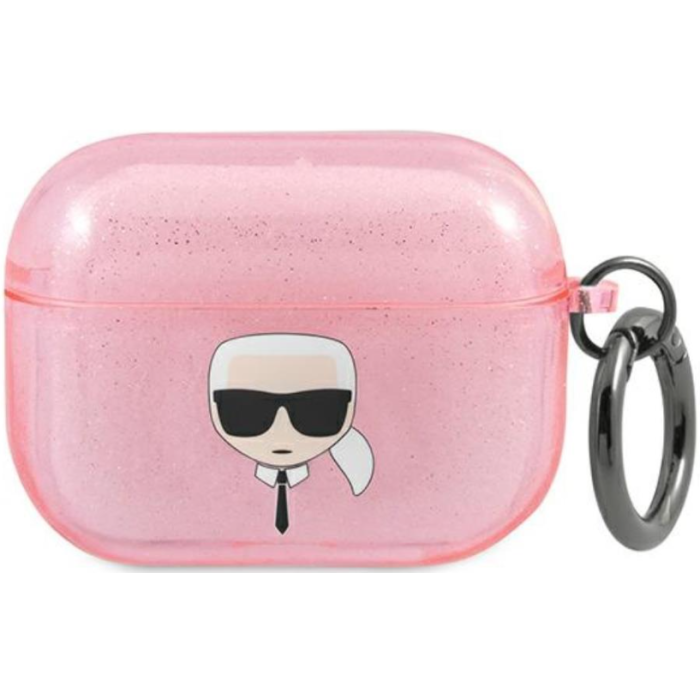 Silikónové puzdro Karl Lagerfeld na Apple AirPods Pro KLAPUKHGP Glitter Karl`s Head ružové