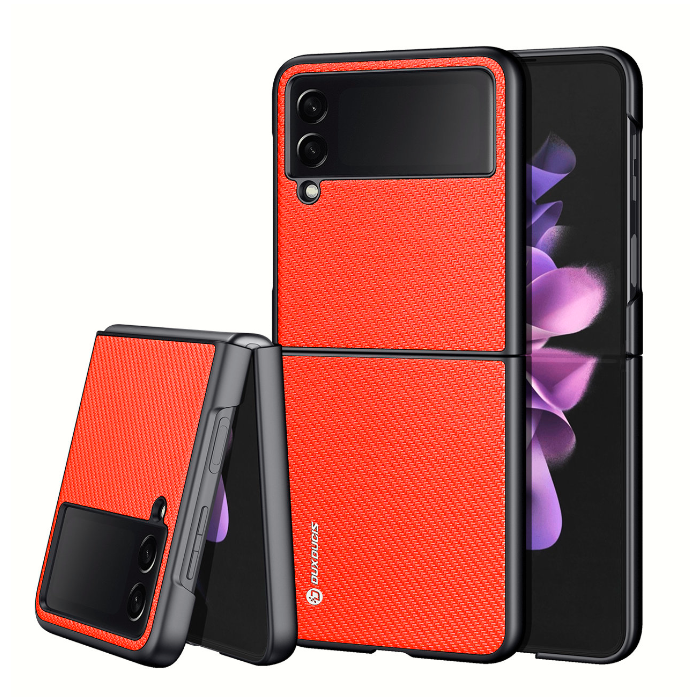 Plastové puzdro na Samsung Galaxy Z Flip 3 5G F711 Dux Ducis Fino Nylon TPC/TPU červené 