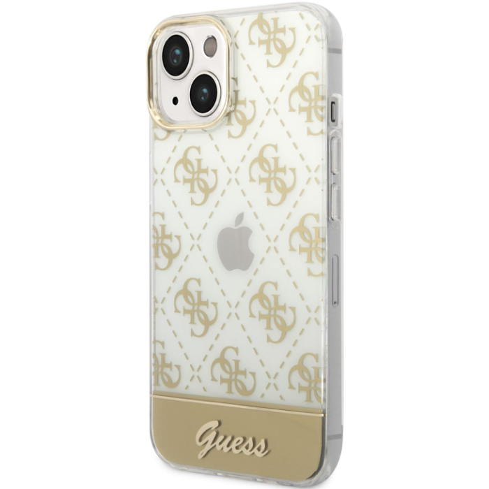 Plastové puzdro Guess na Apple iPhone 14 Plus GUHCP14MHG4MHG Peony Glitter Script Logo zlaté