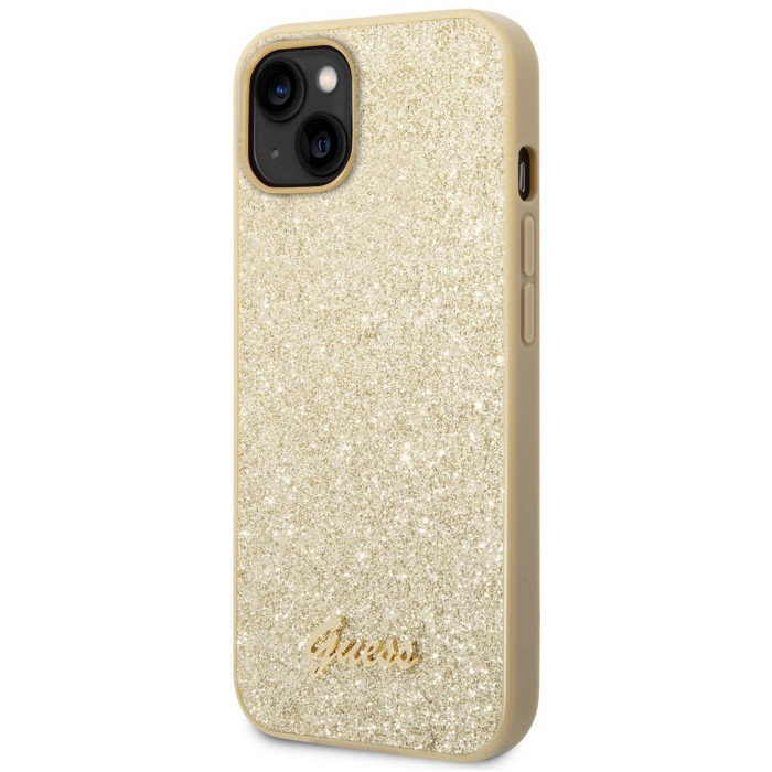 Kryt na Apple iPhone 14 Plus Guess Glitter Flakes Metal Logo GUHCP14MHGGSHD zlaté