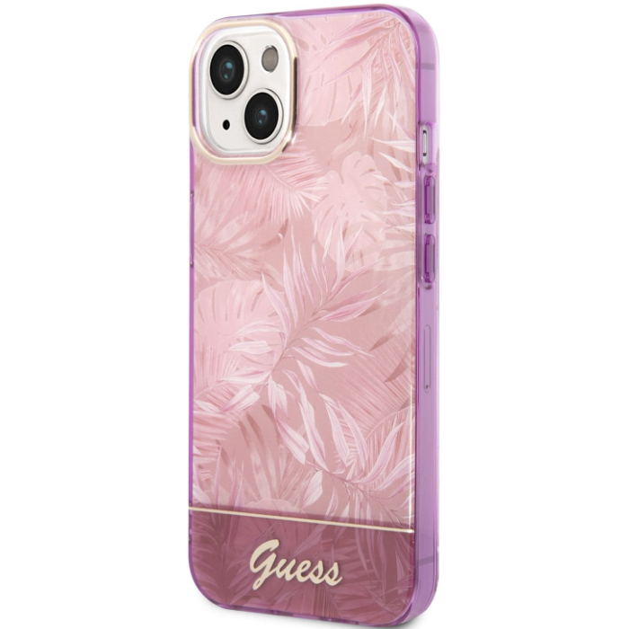 Plastové puzdro Guess na Apple iPhone 14 Plus GUHCP14MHGJGHP Jungle ružové