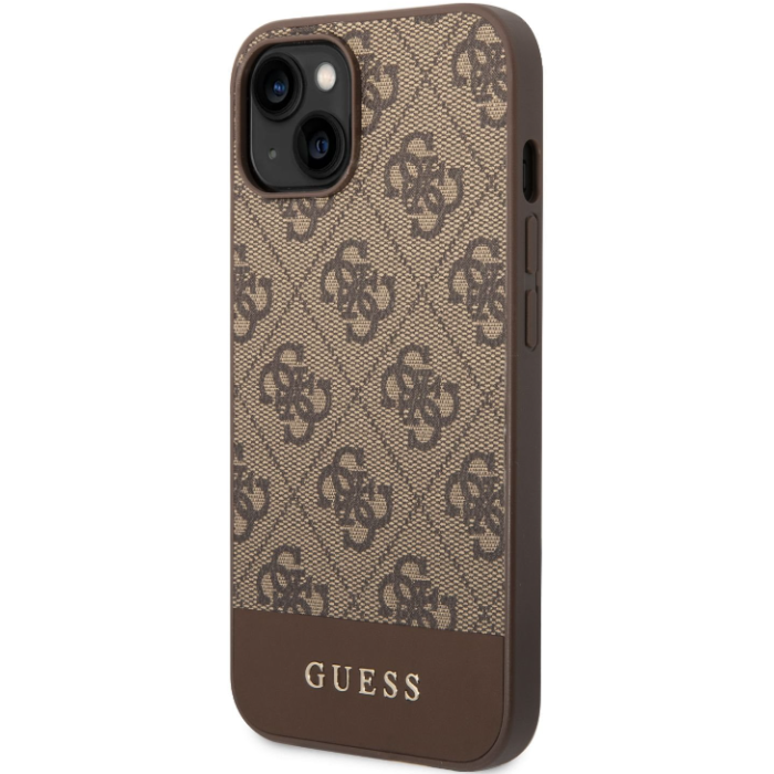 Plastové puzdro Guess na Apple iPhone 14 Plus GUHCP14MG4GLBR 4G Stripe hnedé