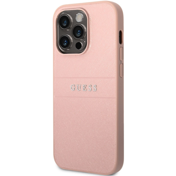 Plastové puzdro Guess na Apple iPhone 14 Pro Max GUHCP14XPSASBPI PU Leather Saffiano ružové