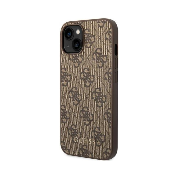 Plastové puzdro Guess na Apple iPhone 14 Plus GUHCP14MG4GFBR 4G Gold Logo hnedé