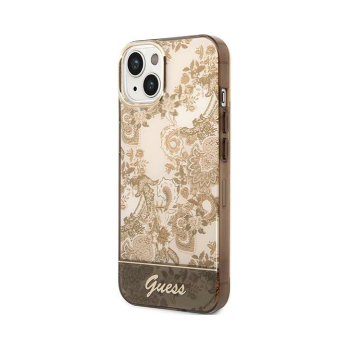 Plastové puzdro Guess na Apple iPhone 14 Pro GUHCP14LHGPLHC IML Electro Cam TDJ ochre