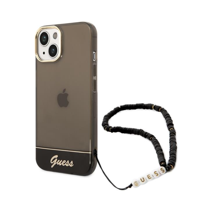 Plastové puzdro Guess na Apple iPhone 14 Pro Max GUHCP14XHGCOHK IML Electro Cam w. Strap Translucent čierne