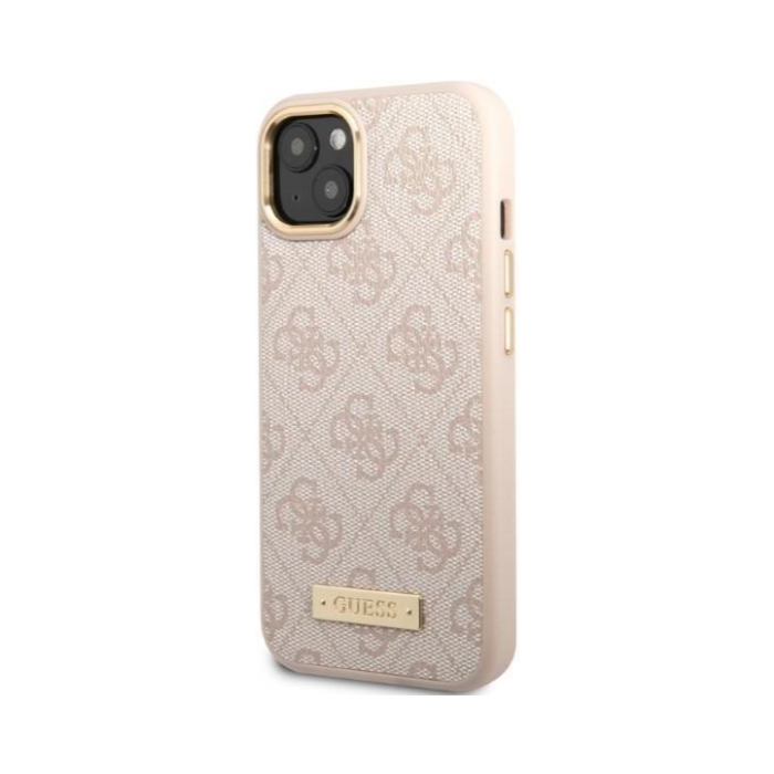 Plastové puzdro Guess na Apple iPhone 13 Pro GUHMP13LU4GPRP HC Magsafe 4G PU Logo Plate ružové