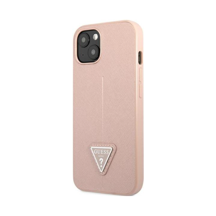 Plastové puzdro Guess na Apple iPhone 14 GUHCP14SPSATLP HC Saffiano PU Triangle ružové
