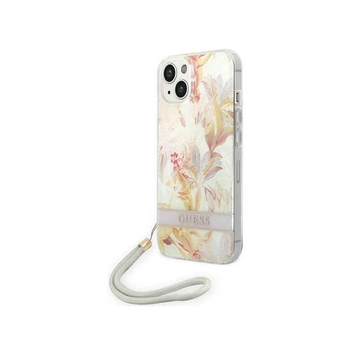 Plastové puzdro Guess na Apple iPhone 14 Plus GUOHCP14MHFLSU Flower Cord fialové