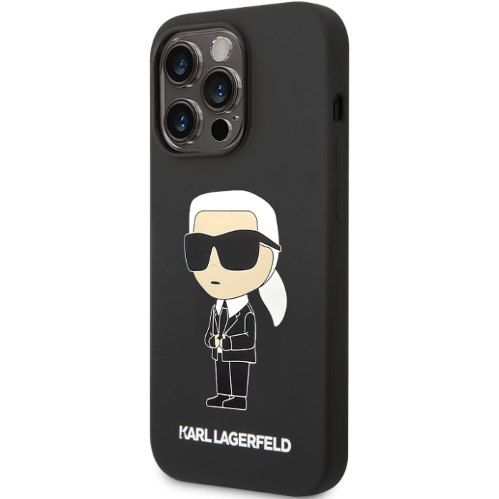 Silikónové puzdro Karl Lagerfeld na Apple iPhone 14 Pro KLHCP14LSNIKBCK Liquid Silicone Ikonik NFT čierne