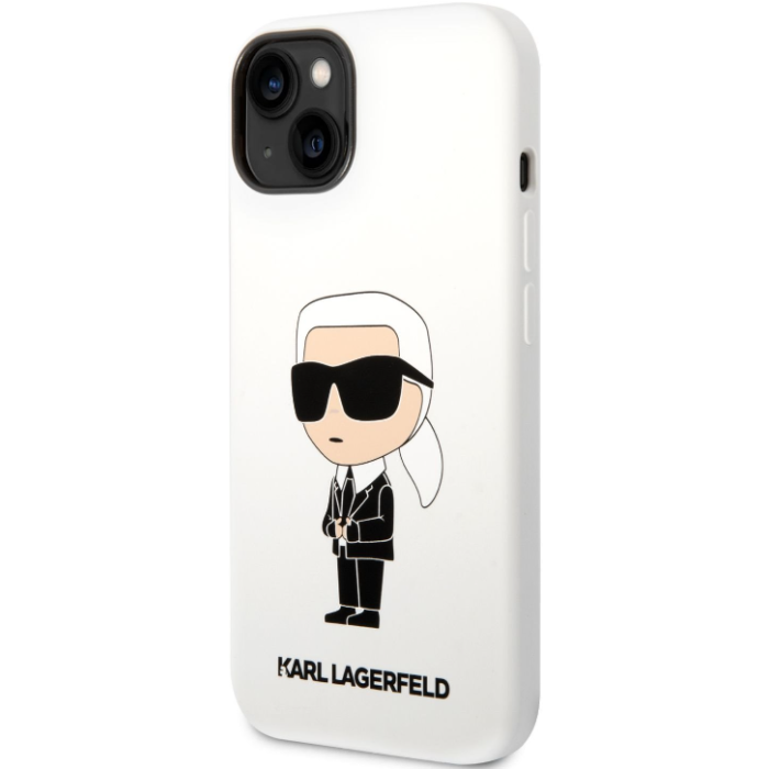 Silikónové puzdro Karl Lagerfeld na Apple iPhone 14 Plus KLHCP14MSNIKBCH Liquid Silicone Ikonik NFT biele