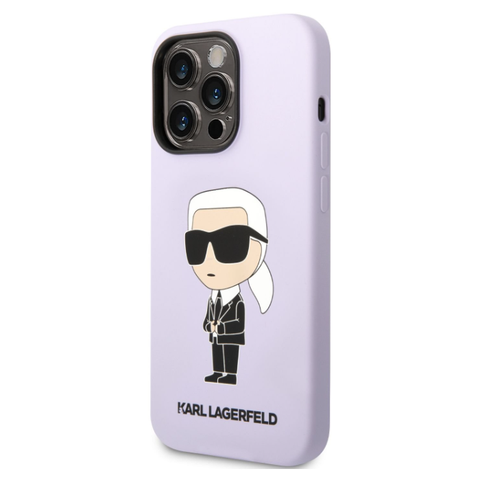 Silikónové puzdro Karl Lagerfeld na Apple iPhone 14 Pro KLHCP14LSNIKBCU Liquid Silicone Ikonik NFT fialové