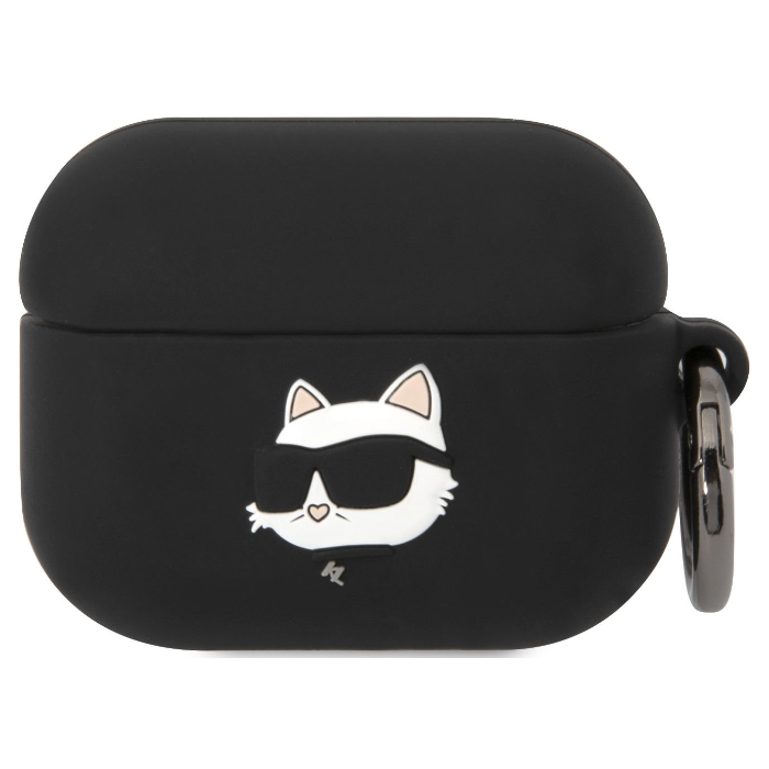 Silikónové puzdro Karl Lagerfeld na Apple AirPods Pro KLAPRUNCHK 3D Choupette Head Logo NFT čierne